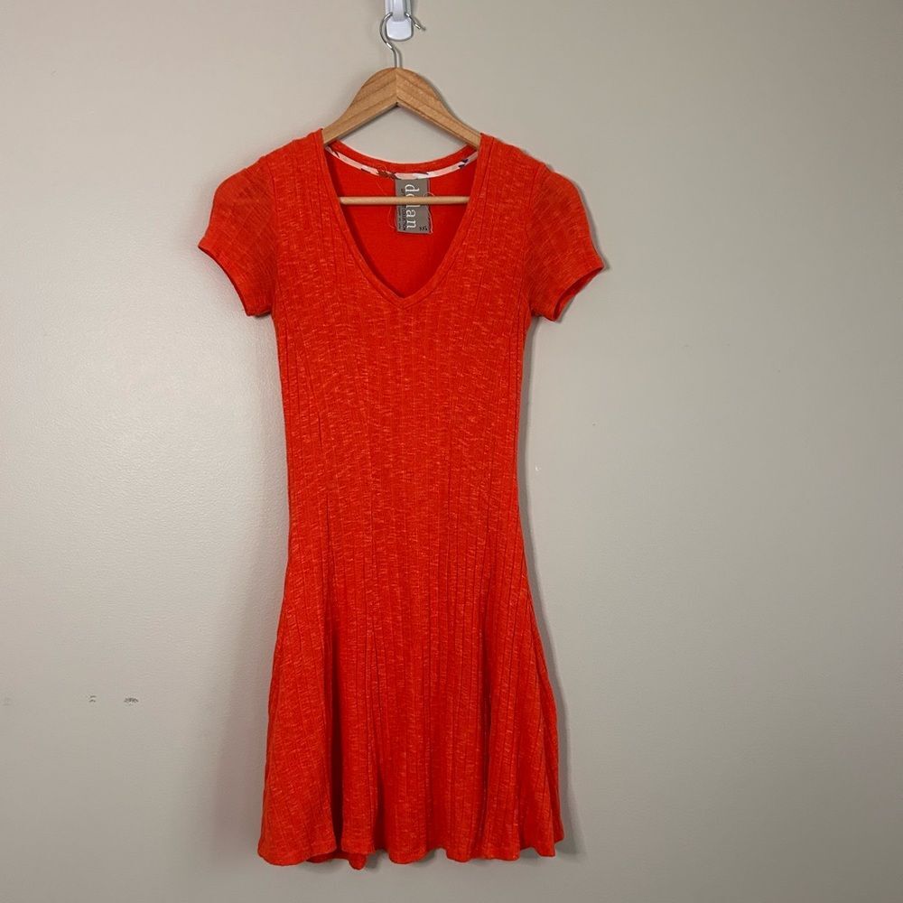 Anthropologie Dolan Left Coast Red Merle Knit Ribbed Flare Shirt Dress Size XXS - Picture 4 of 9